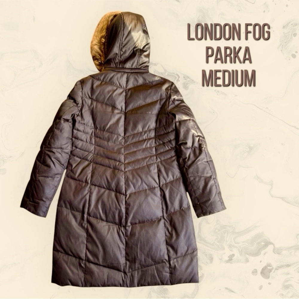 London Fog Down Parka, Fur Hood, Pockets, Inner Wrist Sleeve, M - Picture 3 of 14